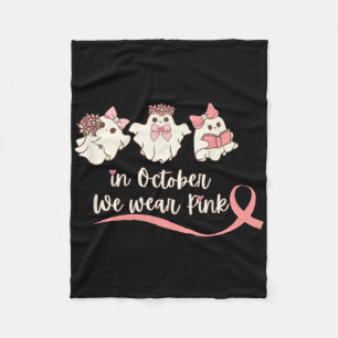 Wear Pink Breast Cancer Warrior Cute Groovy Ghost Fleece Blanket