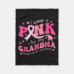 Wear Pink For My Grandma Mum Breast Cancer Support Fleece Blanket