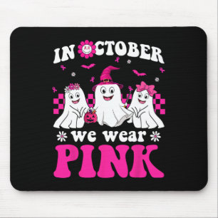 Wear Pink Groovy Ghost Halloween Breast Cancer Awa Mouse Pad