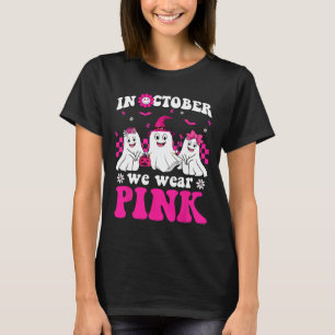 Wear Pink Groovy Ghost Halloween Breast Cancer Awa T-Shirt