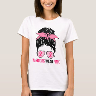 Wear Pink Messy Bun Mum Breast Cancer Awareness T-Shirt