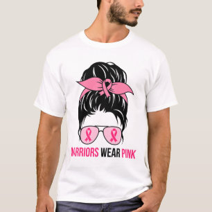 Wear Pink Messy Bun Mum Breast Cancer Awareness  T-Shirt