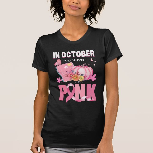 Wear Pink Ribbon Halloween Breast Cancer Library T-Shirt (Front)