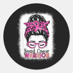 Wear Pink Warrior Breast Cancer Awareness Bleached Classic Round Sticker