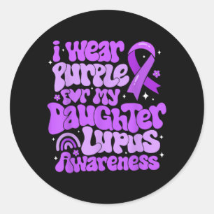Wear Purple For Daughter Groovy Lupus Awareness Classic Round Sticker