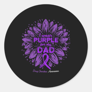 Wear Purple For My Dad Sunflower Drug Overdose Awa Classic Round Sticker