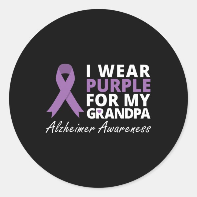 Wear Purple For My Grandpa Ribbon Family Love  Classic Round Sticker (Front)