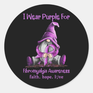 Wear Purple Gnomes Ribbon Fibromyalgia Awareness  Classic Round Sticker