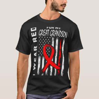 Wear Red Ribbon Great Grandson Heart Disease Aware T-Shirt