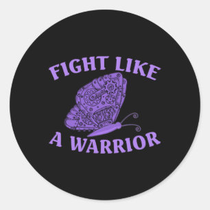 Wear Ribbon Purple Butterfly Warrior Fibromyalgia Classic Round Sticker