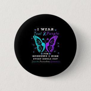 Wear teal & purple prevention awareness 6 cm round badge