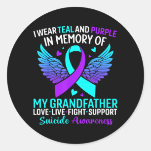 Wear Teal And Purple For Grandfather Prevention Classic Round Sticker