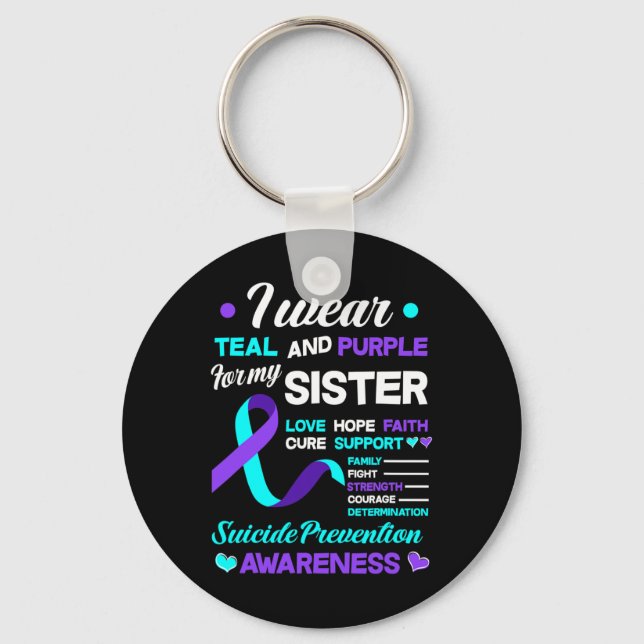 Wear Teal And Purple For My Sister Suicide Prevent Key Ring (Front)