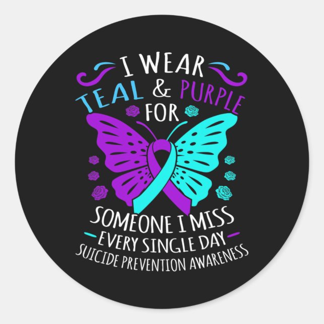 Wear Teal And Purple Happy Suicide Awareness Suppo Classic Round Sticker (Front)