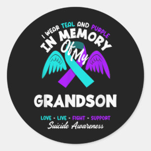 Wear Teal And Purple In Memory Of Grandson Design Classic Round Sticker