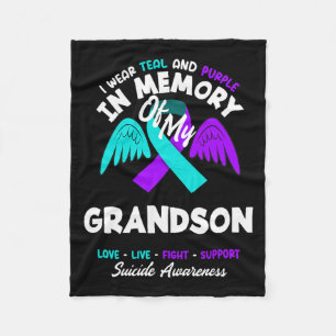 Wear Teal And Purple In Memory Of Grandson Design Fleece Blanket