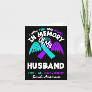Wear Teal And Purple In Memory Of Husband Design Card