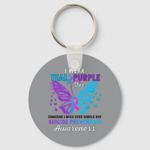 Wear Teal Purple Butterfly Prevention Awareness Key Ring