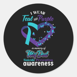 Wear Teal Purple Dad Suicide Awareness Mental Heal Classic Round Sticker