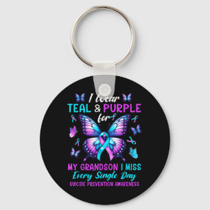 Wear Teal Purple For Grandson Prevention Awareness Key Ring