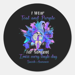 Wear Teal Purple For Someone Gnome Suicide Awarene Classic Round Sticker