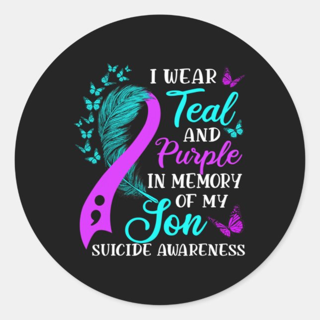 Wear Teal Purple In Memory Of My Son Suicide Aware Classic Round Sticker (Front)