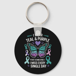 Wear Teal Purple Prevention Awareness Butterfly Key Ring
