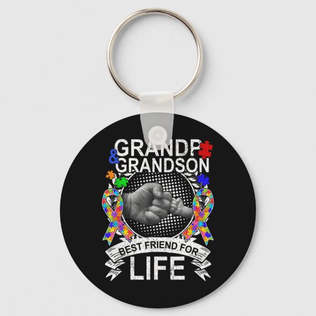 Wear this Grandpa And Grandson Best Friend Autism  Key Ring (Front)