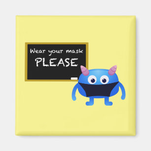 Wear Your Mask Please Monster with Chalkboard Magnet