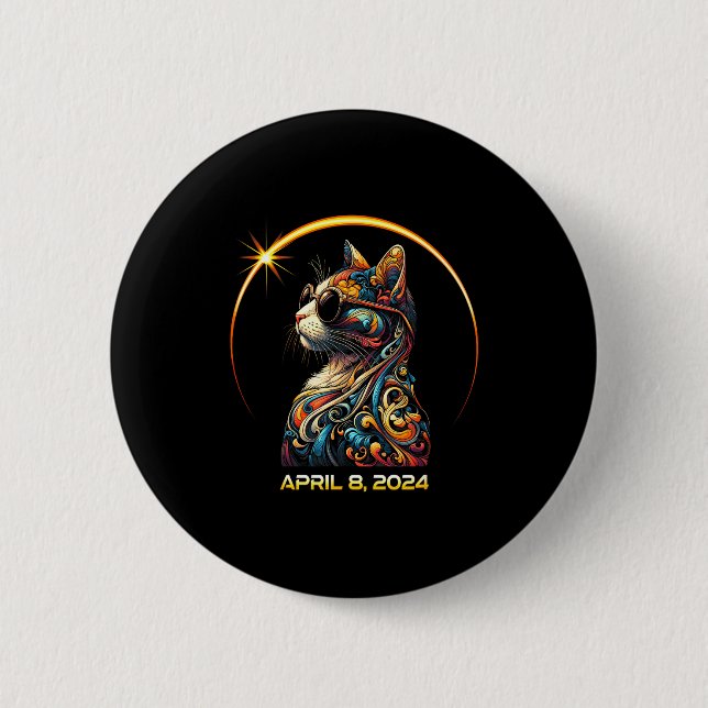 Wearing Solar Eclipse Cat Solar Eclipse 6 Cm Round Badge (Front)