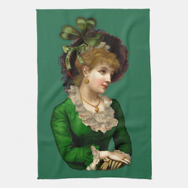 Wearing the Green on St Patrick's Day Tea Towel (Vertical)