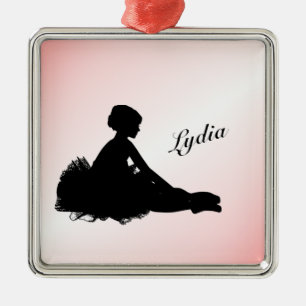 Weary Ballerina Personalised w Name Pink Metal Ornament