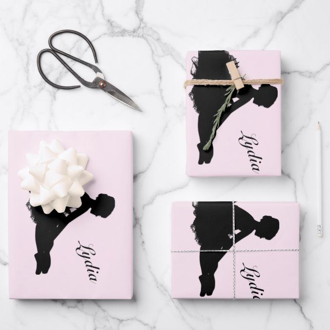Weary Ballerina Personalised w Name Pink Wrapping Paper Sheet (Front)