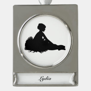 Weary Ballerina Personalised w Name Silver Plated Banner Ornament
