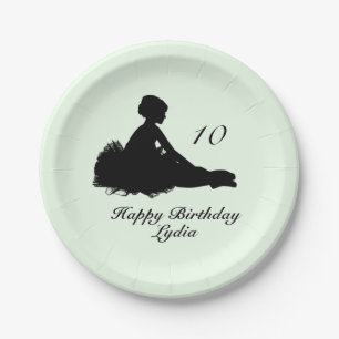 Weary Ballerina w Name and Age Birthday Green Paper Plate