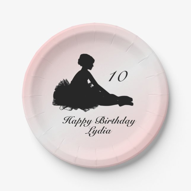 Weary Ballerina w Name and Age Birthday Pink Paper Plate (Front)