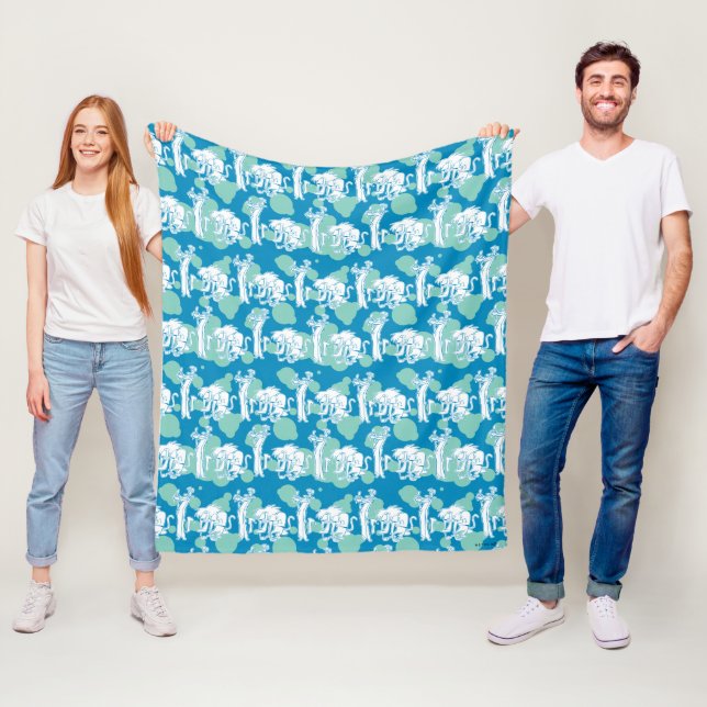 Weasel & Baboon Blue Character Pattern Fleece Blanket (In Situ)