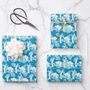 Weasel & Baboon Blue Character Pattern Wrapping Paper Sheet