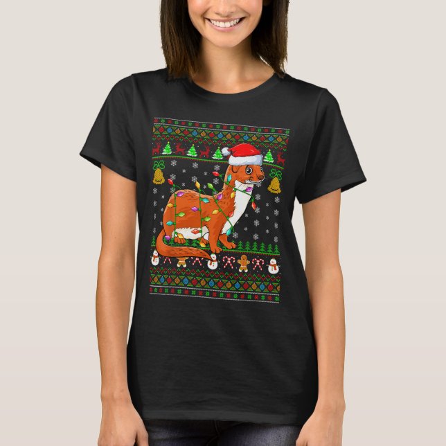 Weasel Christmas Lights Funny Santa Ugly Sweaters  (Front)