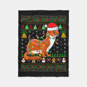 Weasel Christmas Lights Funny Santa Ugly Sweaters Fleece Blanket