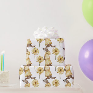 Weasel Dressed in Striped Yellow , Yellow Flowers Wrapping Paper