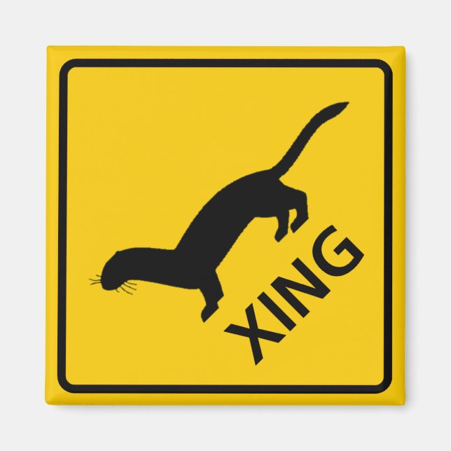 Weasel / Ferret Crossing Highway Sign Magnet (Front)