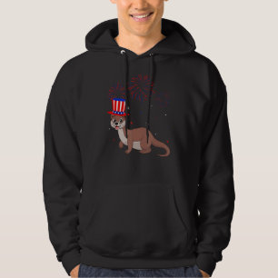 Weasel Graphic Red White Blue Fireworks Decor 4th  Hoodie
