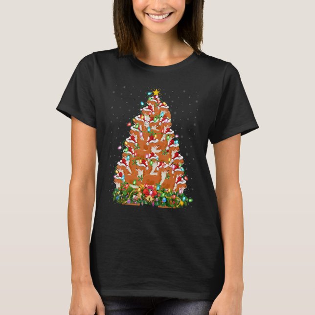 Weasel   Xmas Lights Santa Weasel Christmas Tree T-Shirt (Front)