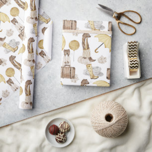 Weasel Yellow Pumpkin Rain Puddle Luggage Balloon Wrapping Paper