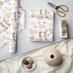 Weasels Dressed in Yellow Yellow Umbrella Pumpkin Wrapping Paper