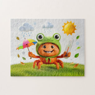 Weather Crab Measuring Climate With Rainbow Umbrel Jigsaw Puzzle