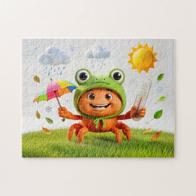 Weather Crab Measuring Climate With Rainbow Umbrel Jigsaw Puzzle (Horizontal)