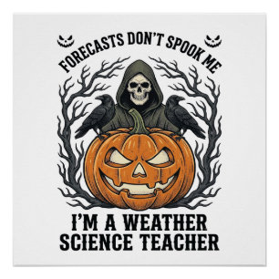 Weather Teacher Halloween Spooky Reaper Pumpkin De Poster