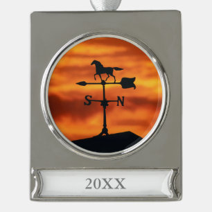 Weather Vane at Sunset Silver Plated Banner Ornament